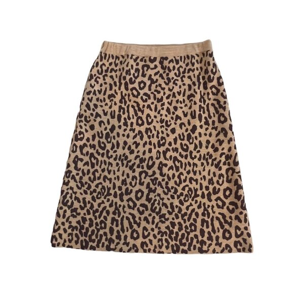 J. Crew Animal Print Midi Skirt Merino Wool Leopard Women’s Size Large L Pull On - Picture 1 of 5